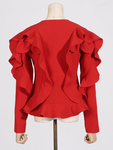 RED RUFFLE JACKET