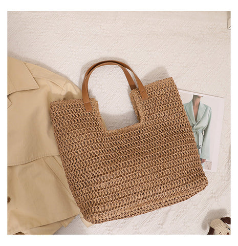 Shoulder Straw Bag Simple Large Capacity Portable Straw Bag Seaside Vacation Beach Bag