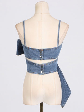 Kurzes Denim-Top mit Schleifendetail