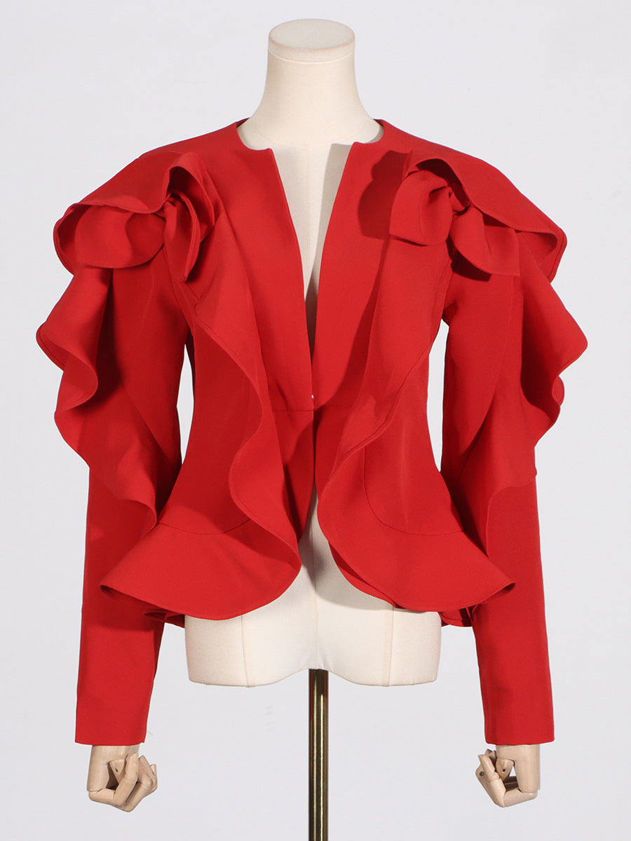 RED RUFFLE JACKET