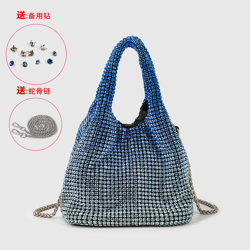 Eimer-Tasche mit Diamanten und Strasssteinen, tragbare Umhängetasche mit Kette 