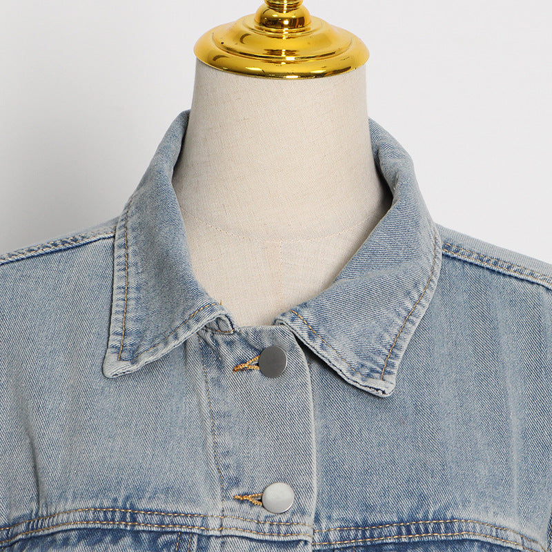 Lapel Long Sleeve Buttoned Denim Jacket