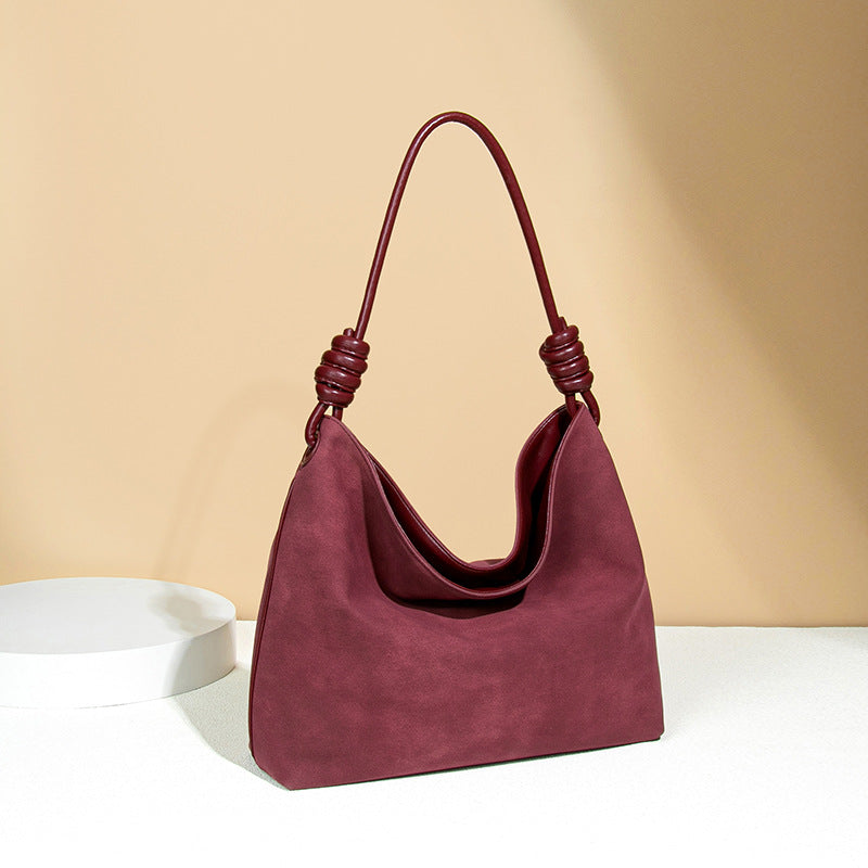 Sac fourre-tout en daim rouge rétro à bandoulière léger et luxueux givré pour le bureau 