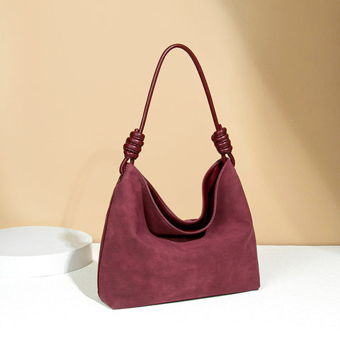Sac fourre-tout en daim rouge rétro à bandoulière léger et luxueux givré pour le bureau 