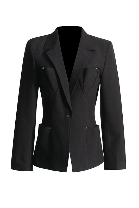 V-Neck Snap Buttoned Plain Blazer