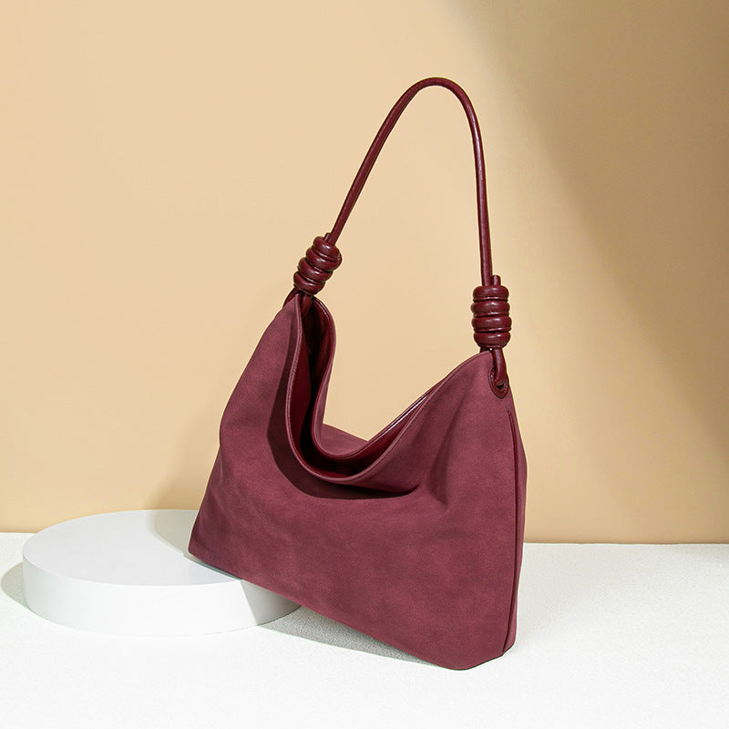 Sac fourre-tout en daim rouge rétro à bandoulière léger et luxueux givré pour le bureau 