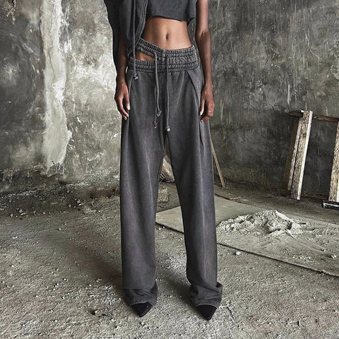 Asymmetrical Cut Out Elastic-Waist Wide-Leg Track Pants