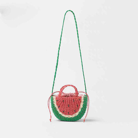 Sac à bandoulière en paille pastèque mignon, sac à bandoulière en paille fraîchement brodé, sac de plage pour vacances en bord de mer 