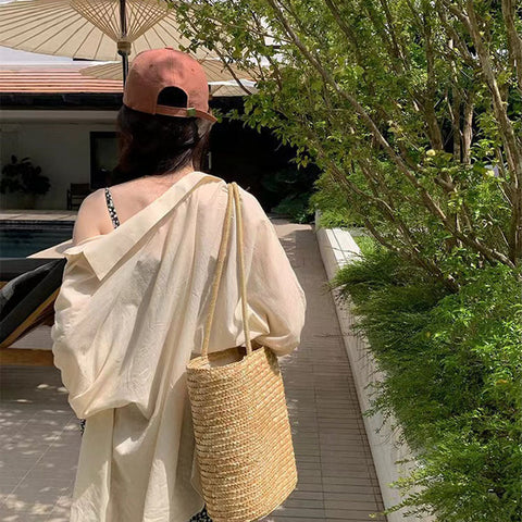 Simple Straw Shoulder Straw Bag Vacation Beach Bag