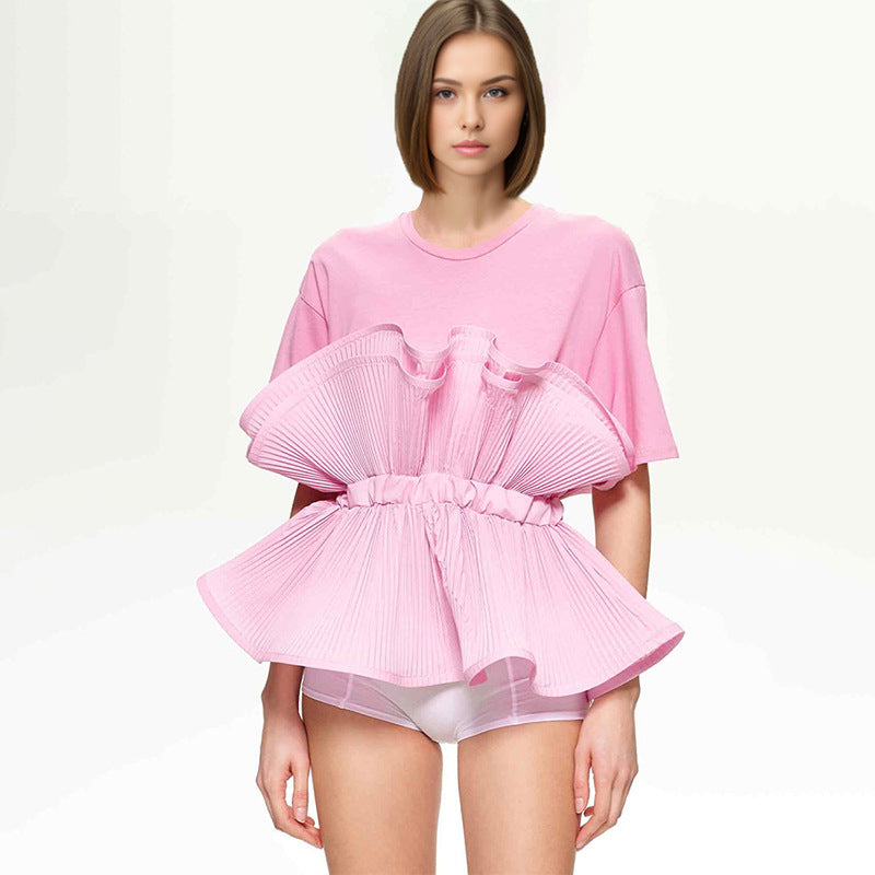 Chemise à manches courtes à taille élastique à volants