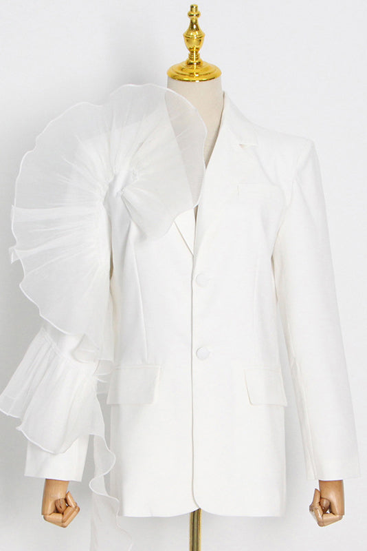 Sheer Mesh Ruffled Irregular Loose Fit Trench Coat - White