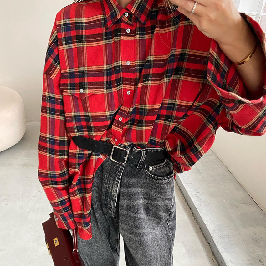 Chemise à carreaux tendance rétro à carreaux pour femme