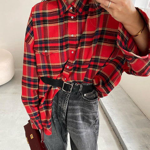 Chemise à carreaux tendance rétro à carreaux pour femme