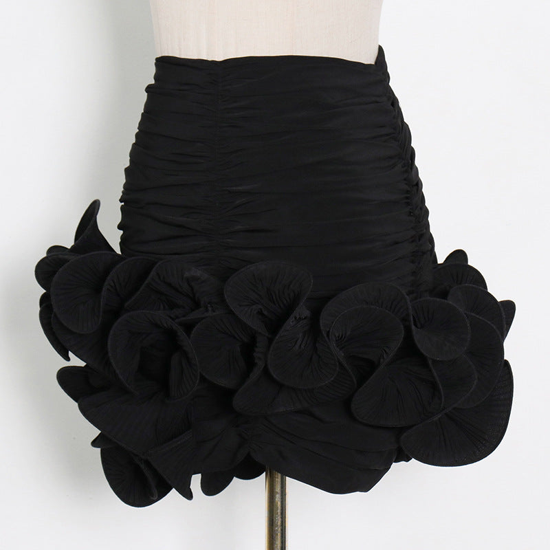 High waist pleated asymmetric hem ruffle skirt