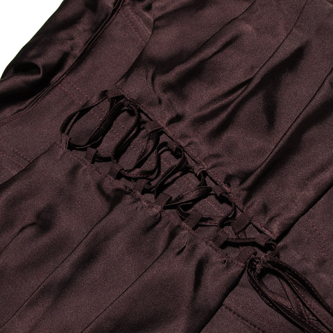 Vintage Printed Draped Corset Top Split Two Piece Maxi Dress - Brown