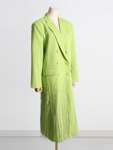 Neon Green Crystal Fringe Blazer Coat