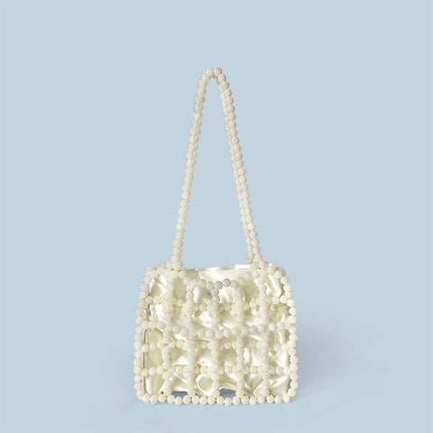 Sac à perles fait à la main, sac à bandoulière, sac à bandoulière, sac à découpe creux, sac à perles blanches 