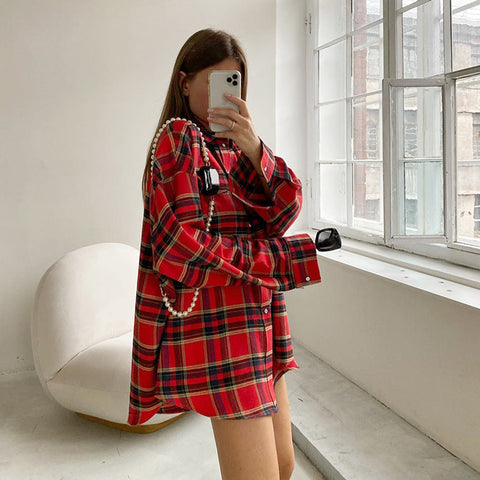 Chemise à carreaux tendance rétro à carreaux pour femme