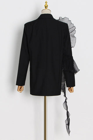 Sheer Mesh Ruffled Irregular Loose Fit Trench Coat