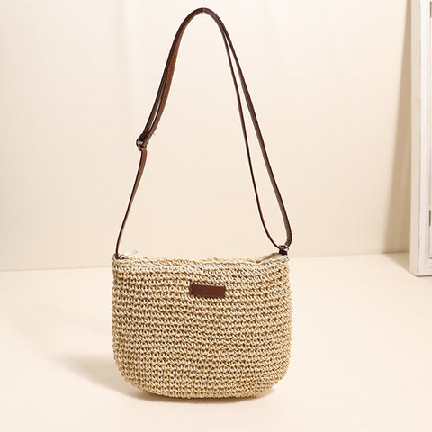 Crossbody Straw Bag Simple Shoulder Straw Bag Vacation Beach Bag All Match