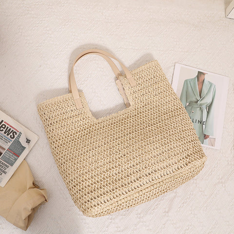 Shoulder Straw Bag Simple Large Capacity Portable Straw Bag Seaside Vacation Beach Bag