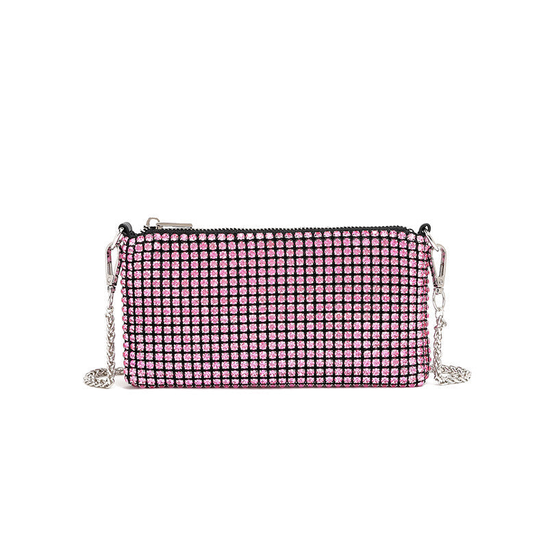 Sac messager à bandoulière avec chaîne en strass et diamants 