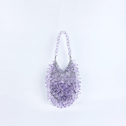 Sac à main en acrylique fait à la main avec perles de couleur unie, sac à main portable en forme de goutte d'eau, sac à dîner à haute sensibilité 