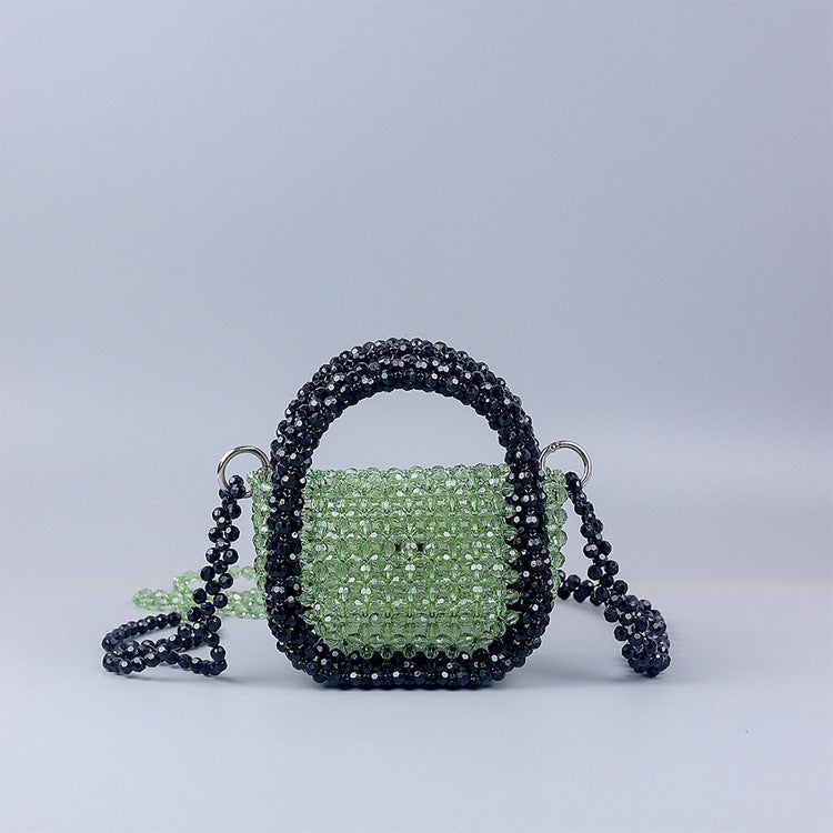 Craft Multi Color Acrylic Horn Pearl Portable Hollow Out Cutout Floral Shape Beaded Shoulder Strap Messenger Bag