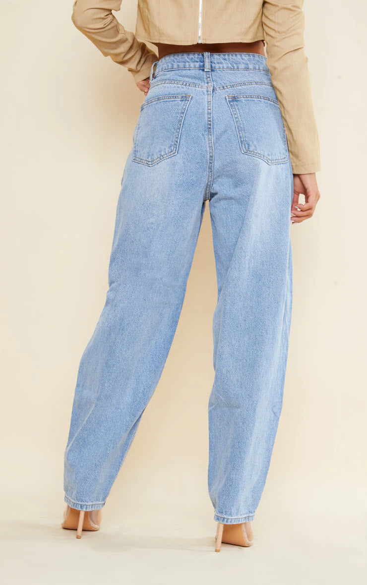 Pantalon en jean délavé taille haute ample droit sarouel pantalon baggy pantalon Street Radish