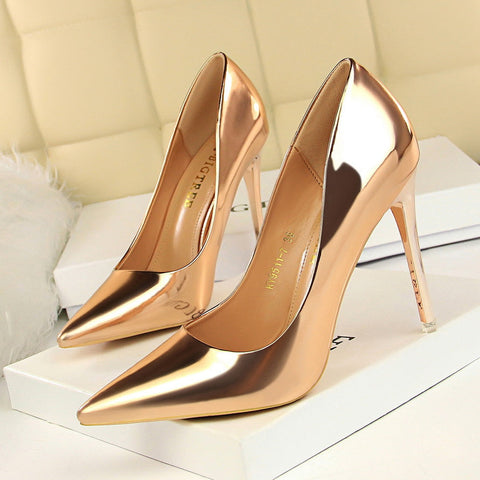 Metal Heel High Heel Low Cut Pointed Toe Nightclubs Thinner High Heels Thin Shoes