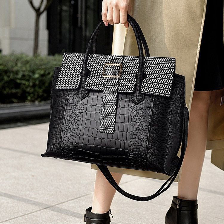 Sac à main simple fourre-tout grande capacité motif crocodile pour femme 