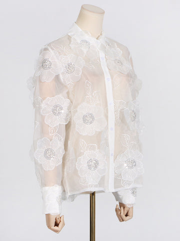 3D FLOWERS SEQUINED ORGANZA BLOUSE