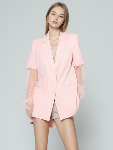 MESH SLEEVE AND SHORT SLEEVE DRESSY BLAZER