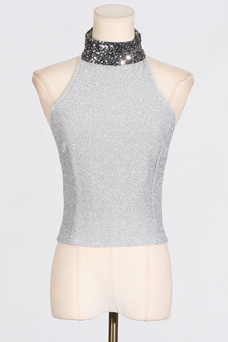 Sequin Panel Halter Top