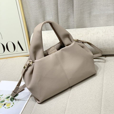 French Niche Boling Cloud Bag Lychee Pattern Soft Leather All Match Open Handbag One-Shoulder Crossboby Bag