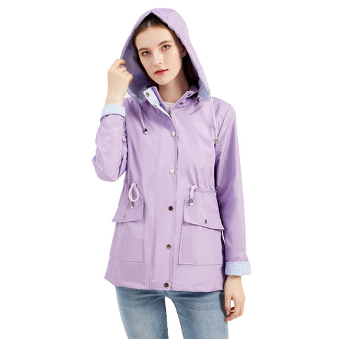 Chapeau détachable coupe-vent manteau intérieur rayé grande taille pour femmes