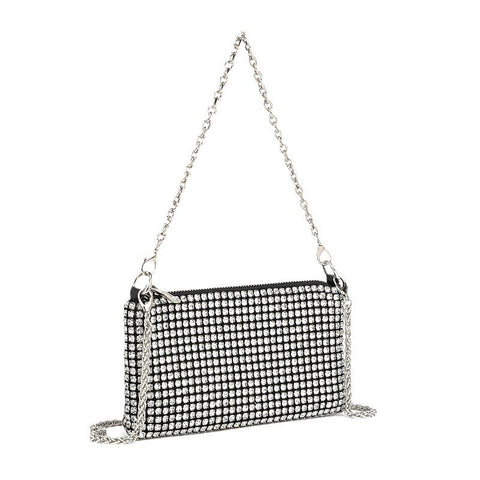 Sac messager à bandoulière avec chaîne en strass et diamants 