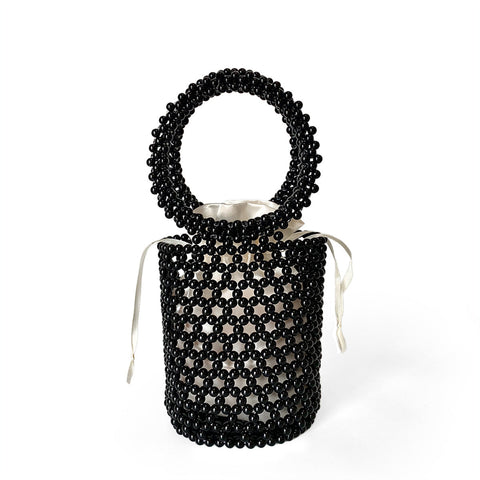Sac seau à main en perles découpées et creuses sur Internet, sac à main avec anneau en perles, tout assorti et décontracté 