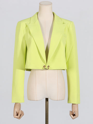 Solid Color Two-Piece V-neck Long-Sleeved Short Suit Jacket + High-Waisted Wide-Leg Pants Casual Suit