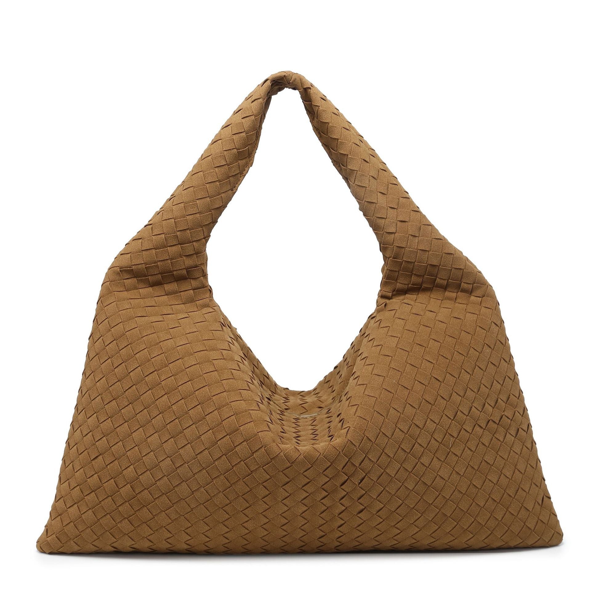 Handmade Suede Woven Solid Color Large Capacity Shoulder Bag Simple Casual