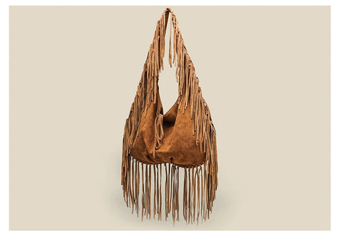 Tassel Large Capacity Tote Crescent Trendy One Shoulder Casual Simple Crossbody Suede Retro Dumpling Bag