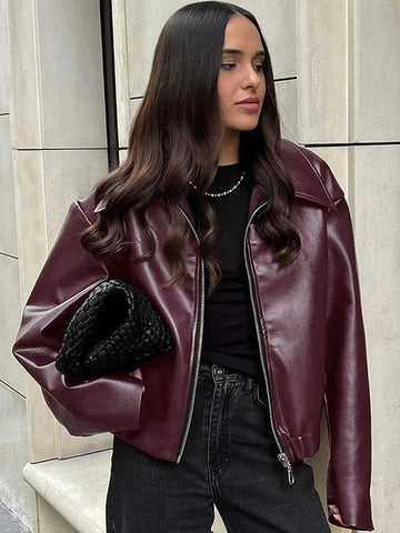 Faux Leather Zipper Jacket