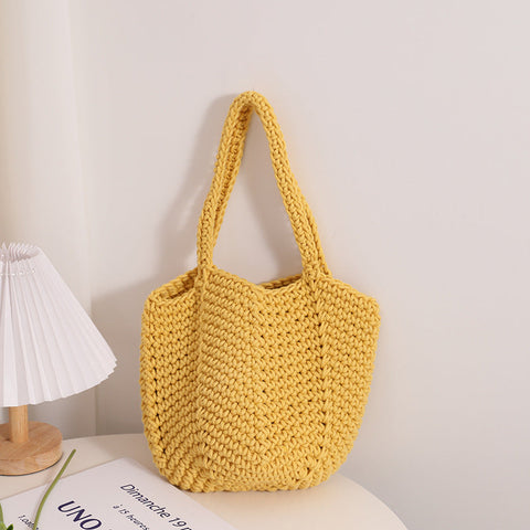 South Korea Vintage Shoulder Cotton Thread Crochet Handbag Straw Bag Vacation Beach Bag