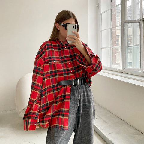 Chemise à carreaux tendance rétro à carreaux pour femme