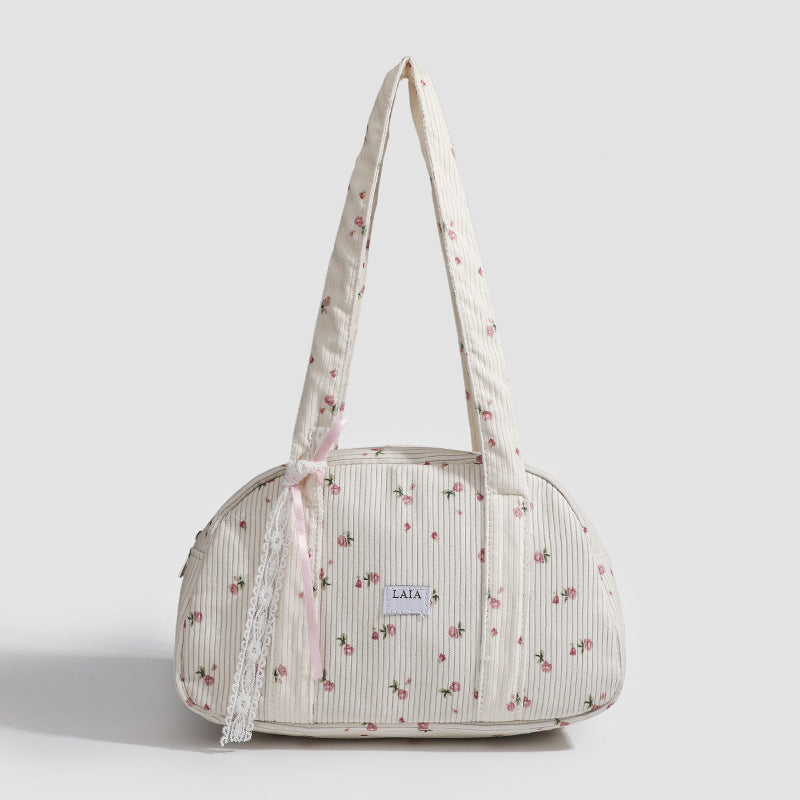 Sac imprimé pour fille mignonne, sac oreiller portable, joli petit sac Boston à fleurs coréen 