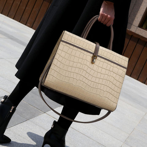 Sac à main motif crocodile texture dame simple bureau grande capacité coréen occidental sac fourre-tout 