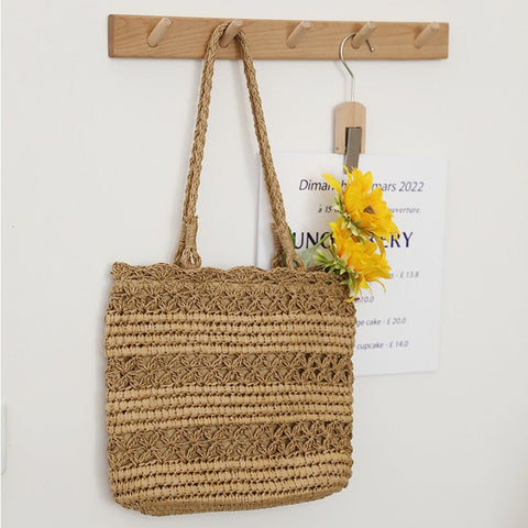 Sac de paille découpé et creux en forme de fée, petit sac de plage pour les vacances à l'épaule 