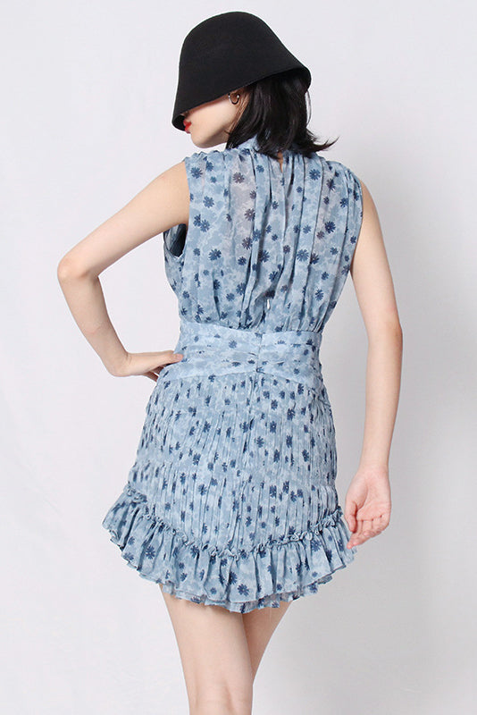 Hige Neck Printed Mini Dress