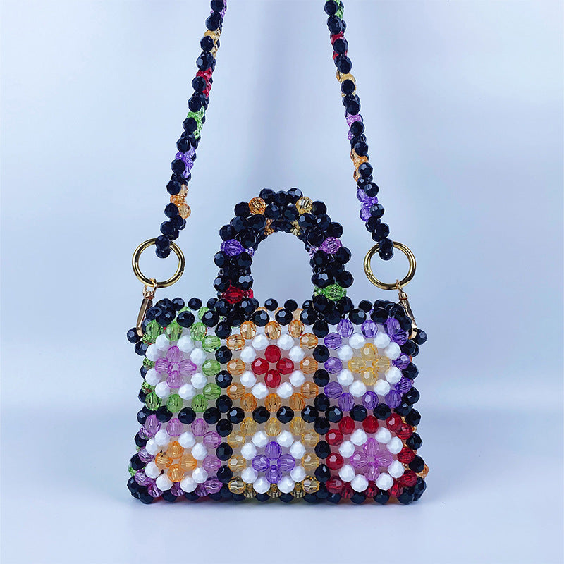 Handmade Beaded Bag Color Beads Bag Plaid Popular Pearl Hand Crossbody Bag