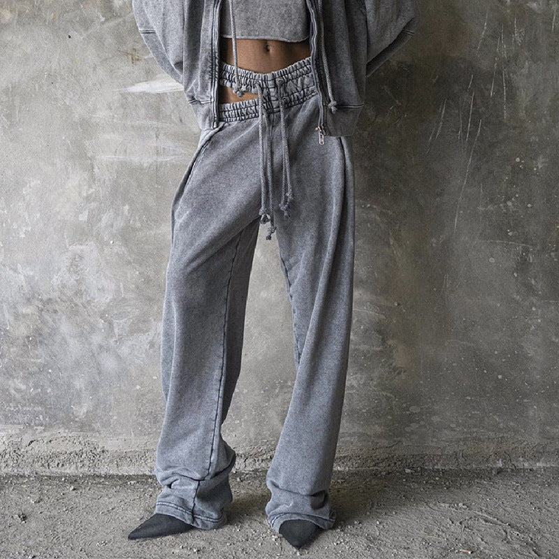 Asymmetrical Cut Out Elastic-Waist Wide-Leg Track Pants